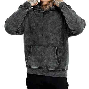 Sweat à capuche vintage d'hiver pour homme, 100 % coton molletonné, délavé à l'acide et à la pierre, imprimé sur mesure, haute qualité, vente en gros - Product Image 3