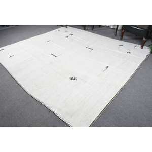 Tapis moderne en laine blanche de 8.8x9.7 pieds, tissage plat turc, patchwork, support en latex pour décor de salon pour adolescents - Product Image 3