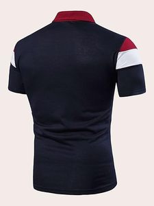 Polo à manches courtes pour hommes Chemises décontractées coupe ajustée Chemises à panneaux en patchwork de couleurs contrastées pour hommes - Product Image 4