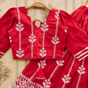 Shoryam Fashion <b>Red</b> Embroidered Fully Stitched Floor-Length Regular Fit Kids Lehenga Choli Set | Wholesale Girls Ethnic Party - Product Image 3