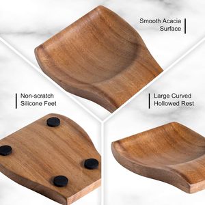 Repose-cuillère en bois pour comptoir de cuisine-porte-cuillère de cuisson pour dessus de cuisinière repose-cuillère à café moderne, 2 pièces porte-spatule - Product Image 4