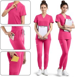 Uniforme médico ligero y transpirable para mujer, uniforme de enfermería, Top con cuello en V y pantalones para correr - Product Image 6
