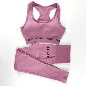 Ensembles deux pièces sans couture pour femmes vente en gros ensemble de yoga avec logo personnalisé conception solide soutien-gorge long legging course à pied gym fitness - Product Image 6