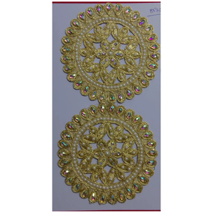 Travaux de broderie, dentelle ornée de perles et de cristaux AB, queue de phénix, strass et dentelle perlée, or et argent - Product Image 1