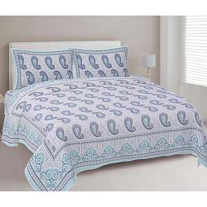 Turquoise Blue Paisley 100% Cotton <b>Flat</b> Bed Sheet Set (3 Pieces) - Product Image 1