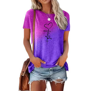 Tendance de la mode décontracté été tout-en-un lettres de couleur graduelle amour femmes cou à manches courtes 100% coton Anti-boulochage T-shirt - Product Image 1