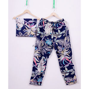 Women's Summer Cotton Pajama Sets Floral-Printed & Solid-Colored Comfortable Relaxed Fit with Front Logo - Product Image 3