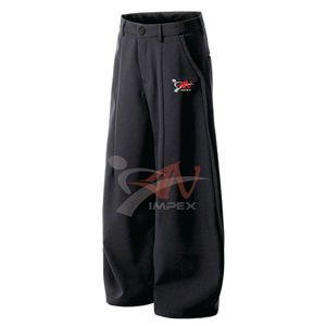 Pantalon unisexe rétro plissé coupe scimitar, simple, polyvalent, ample, jambe large, long, décontracté, léger, droit, taille mi-haute, fermeture éclair - Product Image 1
