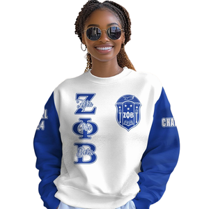 Zeta Phi เสื้อสเวตเตอร์คอกลมสีฟ้าสำหรับผู้หญิงรุ่นเบต้าเสื้อสวมหัวปักลาย1920ตัวอักษรกรีก - Product Image 4