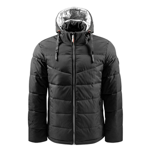 Logotipo personalizado OEM Heren High Street Bomber Puffer Jack Winterjas Capuchon Canvas Effen Patroon Ritssluiting Voorkant Logo Positie - Product Image 4
