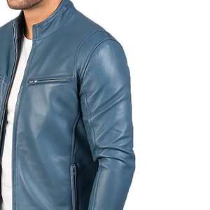 Hot Sale Leather Jacket New Arrival Genuine Leather Plus Size Motorcycle Plain Dyed Leather Jackets For Men <b>Fabric</b> With Pocket - Product Image 5