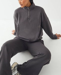 Conjunto Deportivo de 2 Piezas para Mujer, Estilo Holgado, con Media Cremallera, Felpa Francesa, Poliéster, Estampado Puff, Pierna Recta, para Gimnasio y Fitness - Product Image 5