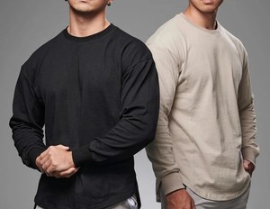 <b>Men's</b> Long Sleeve Solid Cotton <b>T</b> <b>Shirt</b> Winter Workout Streetwear with <b>Curved</b> <b>Hem</b> <b>Men's</b> Autumn Sweatshirt Crop Tops Style - Product Image 6