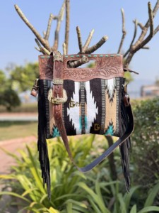 Western Pattern Hand Tooled <b>Fringe</b> Handbag Jacquard Leather Sling Bohemian Aztec Saddle Blanket <b>Bags</b> Stylish <b>Bags</b> for Women - Product Image 5