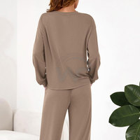 Dames Loungewear Set, Zacht Tweedelig Set, Relaxte Pasvorm, Lange Mouwen, Passende Broek, Elastische Taille, Op Maat Gemaakte Kleur Loungewear Set