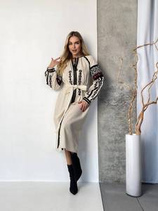 Beige Ucrania vestido bordado hecho a mano Lino Vishivanka mujeres tradicional ucraniano ropa ornamento vestido popular - Product Image 4