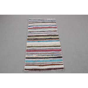 Alfombra Turca Vintage Pequeña de 2x3,9 pies (62x118 cm), Alfombra Kilim Azul Ombré - Product Image 1