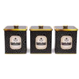 Coffret carré en métal 120x120mm (3 pièces) Poignée à bouton or motif géométrique fond noir Trellis Design - Product Image 1