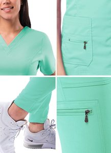 Conjuntos de uniformes de enfermera de verano personalizados OEM para mujer, batas de hospital de punto de gran oferta para profesionales médicos, tipo médico, Spandex - Product Image 3