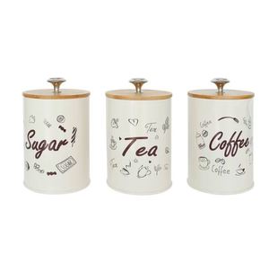 Juego Premium de 3 contenedores de almacenamiento galvanizados con cubiertas de madera Botes de cocina duraderos y elegantes para organización de despensa - Product Image 1