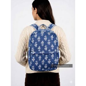 High Quality Hand-Block Printed Quilted Cotton Bohemian College Portable Lightweight Medium Capacity Ethnic Indian Floral - Product Image 1