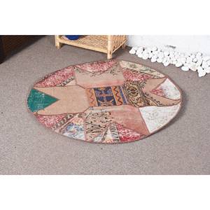 Bohemian Style <b>Red</b> <b>Wool</b> Handmade Eco-Friendly Medium Pile Patchwork Rug 330 X 330 cm Abstract Oval Pattern Dining Room Latex - Product Image 3