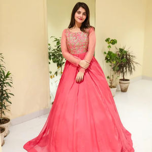 Solid Peach femmes Anarkali ensemble Long Flair embelli indien pakistanais vêtements évacuation de l'humidité respirant - Product Image 1