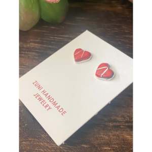 Karen Lalio Trendy Heart <b>Post</b> <b>Earrings</b> Coral & Sterling Silver Inlay 18K Gold with Diamond Gift Rose Gold Drop <b>Earrings</b> - Product Image 3