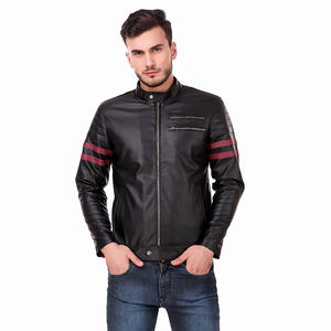 Vestes en cuir de motard d'extérieur les plus vendues en cuir véritable à col montant zippé vestes en cuir de motard élégantes - Product Image 5