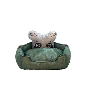 เตียงสัตว์เลี้ยงหัวแพนด้าสำหรับ100% จาก Natura ผ้าพลัฌสีเขียวซักได้ผ้ากำมะหยี่สีอบอุ่นทำด้วยมือเส้นใย PP แข็งแรงทนทานสำหรับการใช้งานในระยะยาวสำหรับแมว - Product Image 1