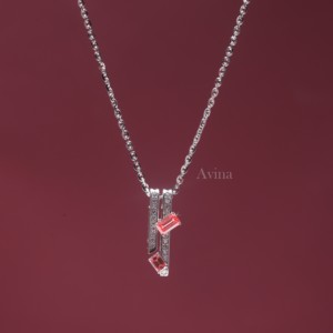 IGI Certified Lab Grown Diamond Emerald Cut Pink <b>Ruby</b> Bar Pendant <b>Necklace</b> in 18K White Gold Modern Geometric Designer <b>Necklace</b> - Product Image 2