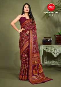 Saris de seda Pashmina Premium para mujer, lujosos saris de seda suave con tejido rico en contraste Pallu, borde Zari para saris indios - Product Image 4