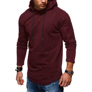 2024 OEM OED solide plissierte Detail-Fleece Herren langärmelig Patch mit Kapuze Sweatshirt