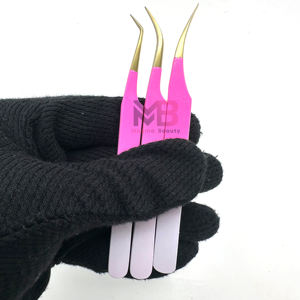 Pinzas para Extensión de Pestañas con Punta Dorada, Recubrimiento en Polvo Rosa Blanco, Acero Inoxidable Japonés, Marca Privada - Product Image 2