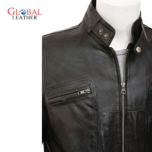 Chaqueta de cuero de piel de oveja auténtica de invierno para hombre de Newark estilo de calle alta con cuello levantado transpirable y colocación de logotipo frontal - Product Image 5