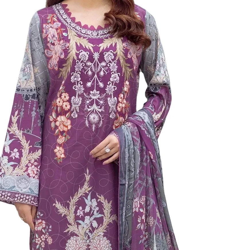 ملابس عرقية هندية مزخرفة شبكية مع أعمال تطريز سالوار kameez بدلة للنساء