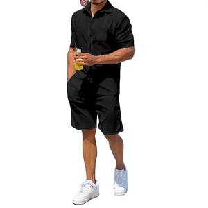 Conjunto deportivo de 2 piezas de satén transpirable informal de verano para hombre 2024, camisas y pantalones cortos - Product Image 2