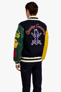 Premium Lightweight Men's 100% Cotton Varsity Jacket Fashionable Casual Fit Stand Collar Contrast Sleeves Front Closure - Product Image 2
