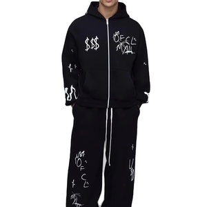 Top Quality Cotton <b>80</b>% Fleece 20% Hoodie Set Men Women Winter Loose Zipper Long Sleeve Hooded Tracksuit <b>Outfit</b> Plus Size - Product Image 1