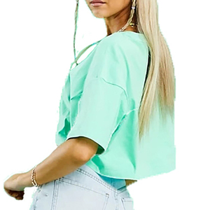 2025 nouveauté dames Blouse coton femmes plaine à manches courtes recadrée T-Shirt respirant extensible haut court pour les femmes - Product Image 5