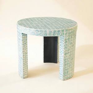Table d'appoint artisanale en nacre, tabouret en nacre, table d'appoint en mosaïque de coquillages incrustée à la main pour la décoration intérieure moderne et luxueuse - Product Image 5