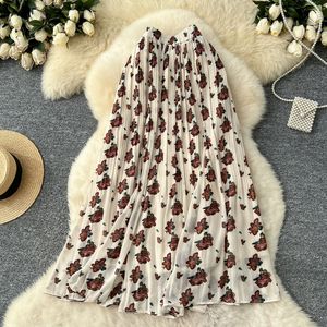 Jupe longue plissée en mousseline de soie à motif floral pour femme, taille élastique, longueur cheville, avec poche, style bohème doux, toutes saisons - Product Image 4