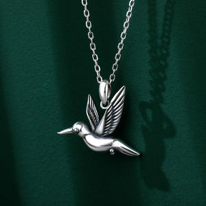 Jeulia Sterling Silver <b>Hummingbird</b> <b>Necklace</b> with Emerald and Princess Cut Diamonds - Product Image 4