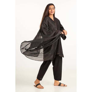 <b>Black</b> Foil Paper <b>Shawl</b>-23-04 B Elegant Long Ethnic Chiffon and Lace Floral Tassel Printing for All Seasons Made of Polyester - Product Image 2