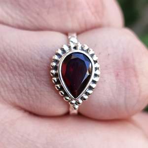 Handmade 925 Sterling <b>Silver</b> January Birthstone <b>Ring</b> Natural <b>Garnet</b> Gemstone in Cute Pear Shape for Women Gift - Product Image 6