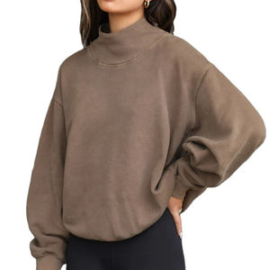 Women's Winter Custom Heavyweight 100% Cotton <b>Sweatshirt</b> with Front Logo <b>Embroidery</b> Mock Neck Style Casual Look - Product Image 1