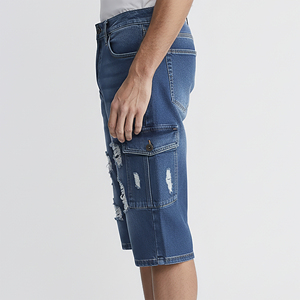 Casual Men's Summer Eco-Friendly Solid High Street Washed Denim <b>Shorts</b> <b>Wide</b>-<b>Leg</b> Loose Fit 100% Cotton OEM Service - Product Image 3