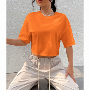 100% Cotton Jersey Short Sleeve T-<b>shirt</b> Top Wholesale Premium Crop Top T <b>Shirts</b> Custom Screen Printed Slim Women Cropped T <b>Shirt</b> - Product Image 1