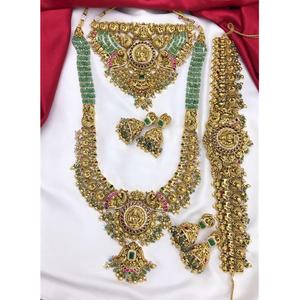 Conjunto de collar combinado de templo de calidad exquisita elegante, pendientes y Collar chapado en oro con cinturón para boda, festival para mujer - Product Image 1