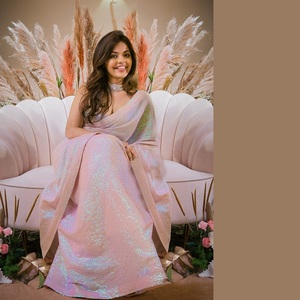 Indien Bollywood Designer Georgette Séquence Travail Saree pour Femmes Fête Hiver À La Mode Qualité Premium - Product Image 1